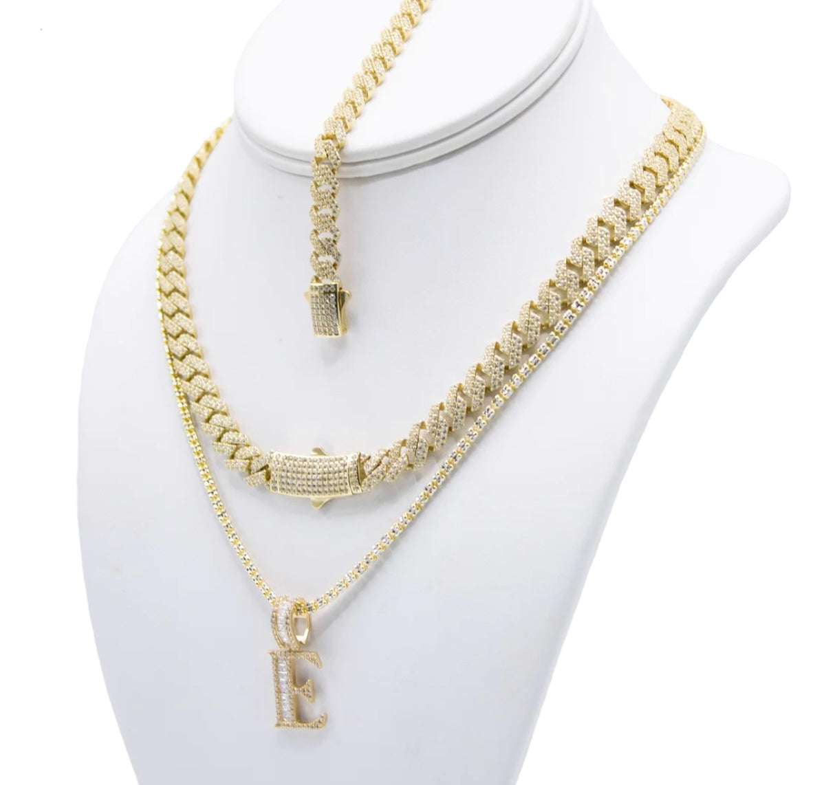 14K FULL CZ SET CHOKER ITALLO/ ICE CHAIN WITH INITIAL FREE