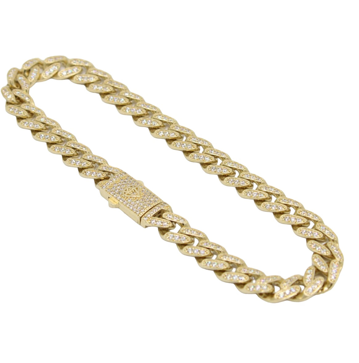 14K ITALLO Ankle Bracelet Full Cz Stones At Lock Yellow Gold