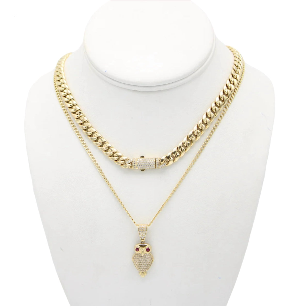 14k Hollow Choker With Owl Pendant Chain Two Tones